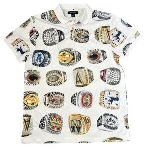 Akoo Men's White Polo with Graphic Ring Design